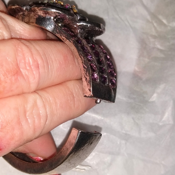 Purple Diamante Crystal Flower Cuff Bangle - Picture 4 of 13